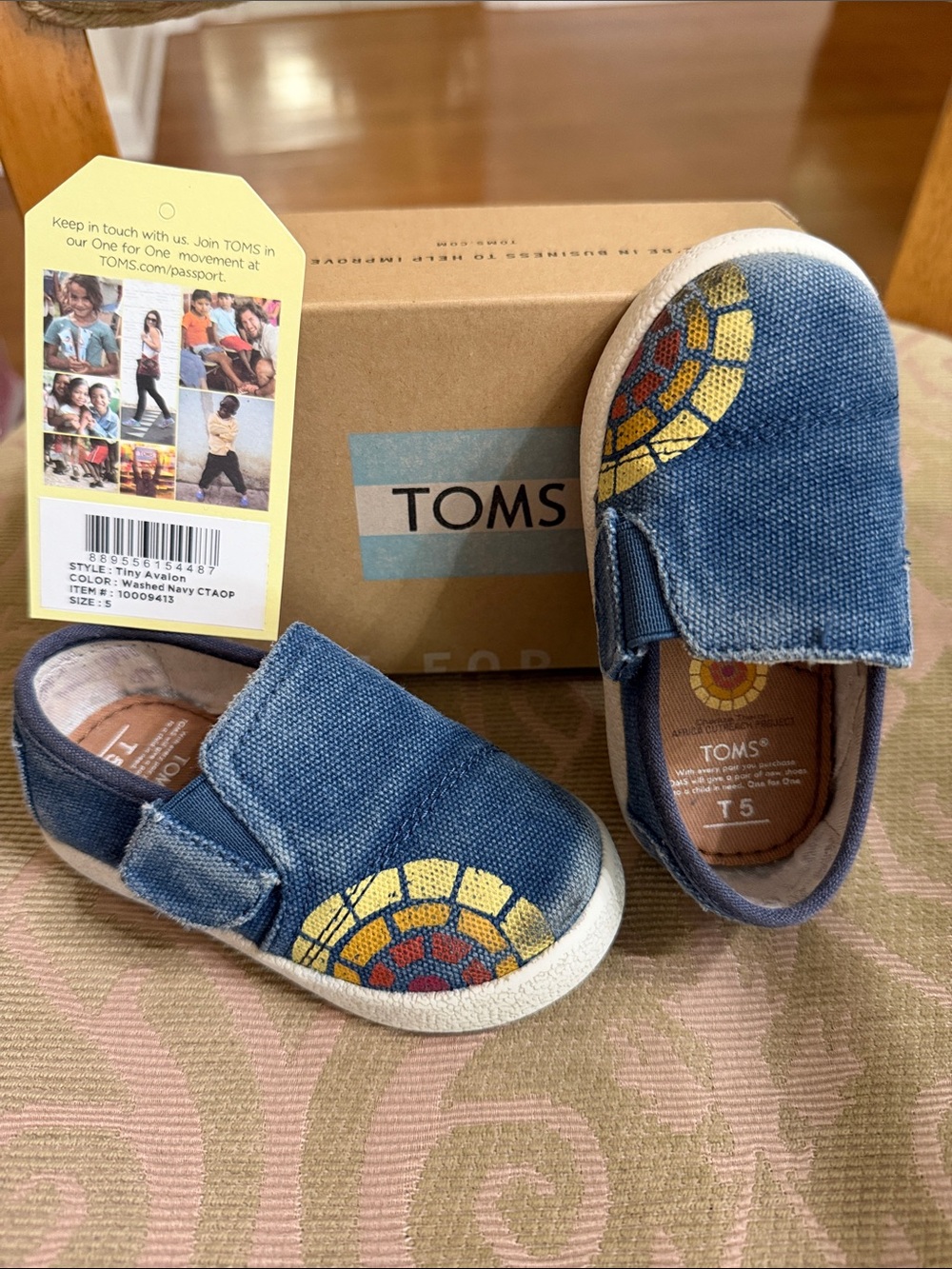 Sz5 Tiny Toms Avalon Washed Navy Velcro Sneakers